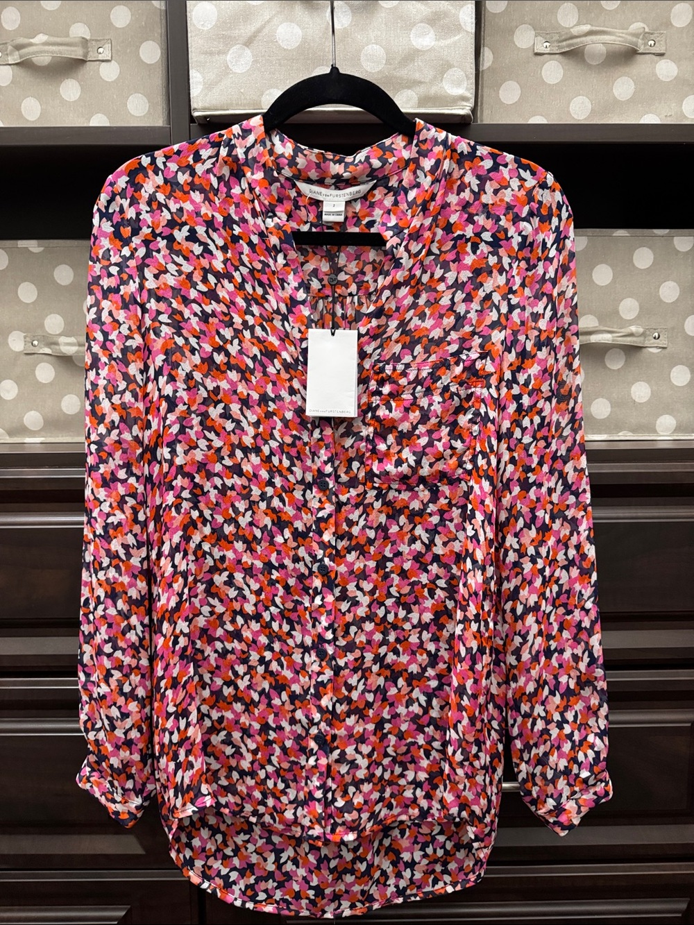 Diane Von Furstenberg silk Printed Long-Sleeve Blouse in Pink Multi by